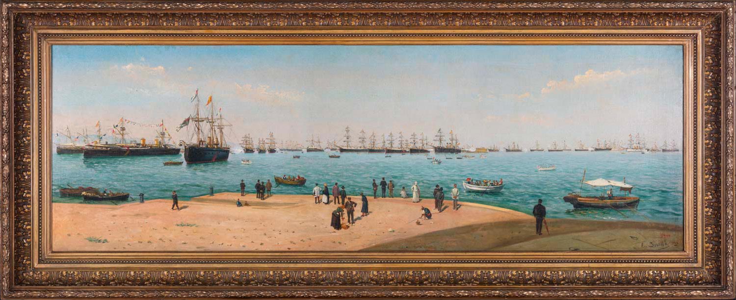 The Port of Barcelona with the European fleet anchored for the 1888 Barcelona Universal Exposition