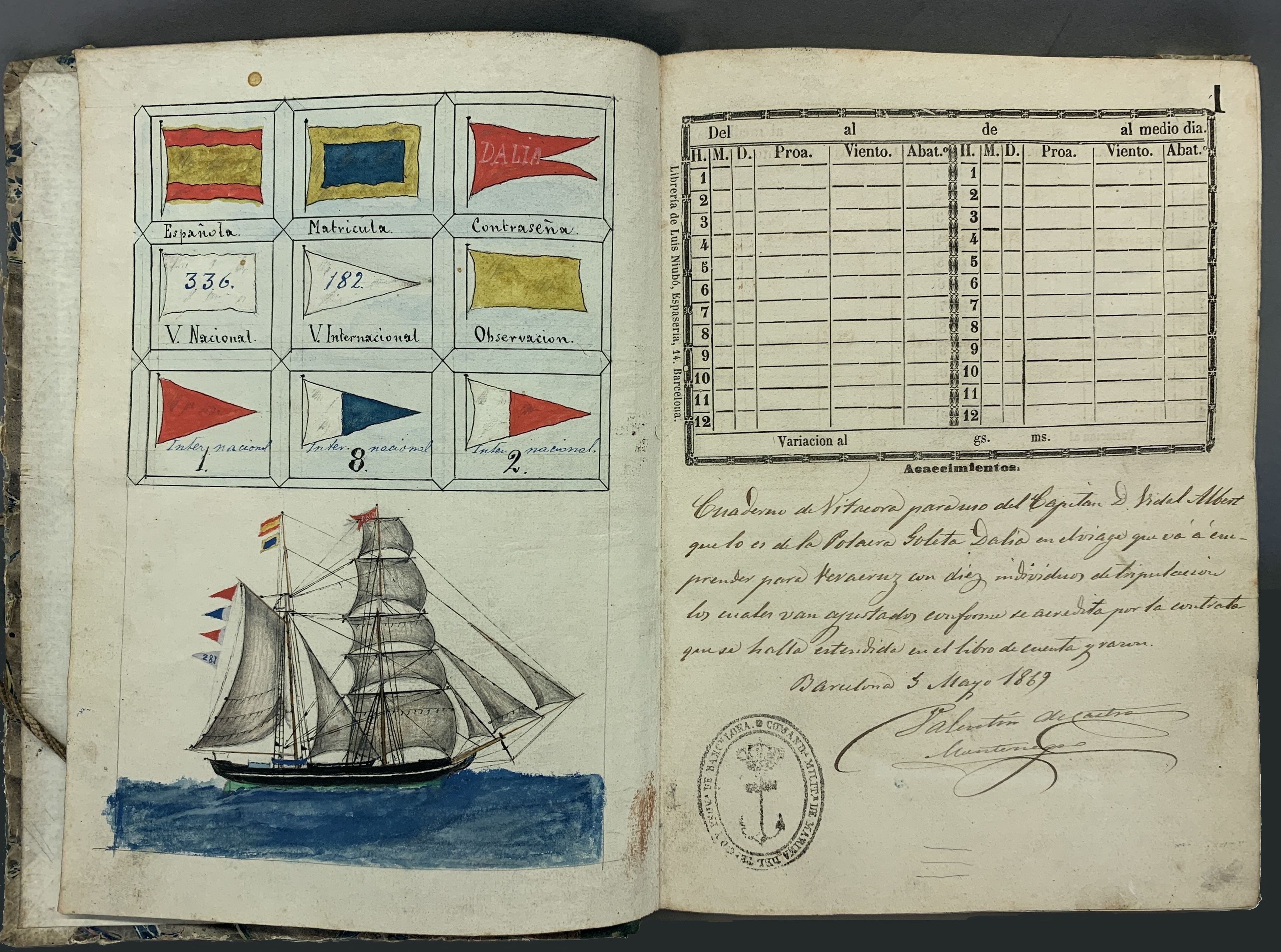 Logbook no. 5 from captain Vidal Albert of the polacre schooner Dalia 