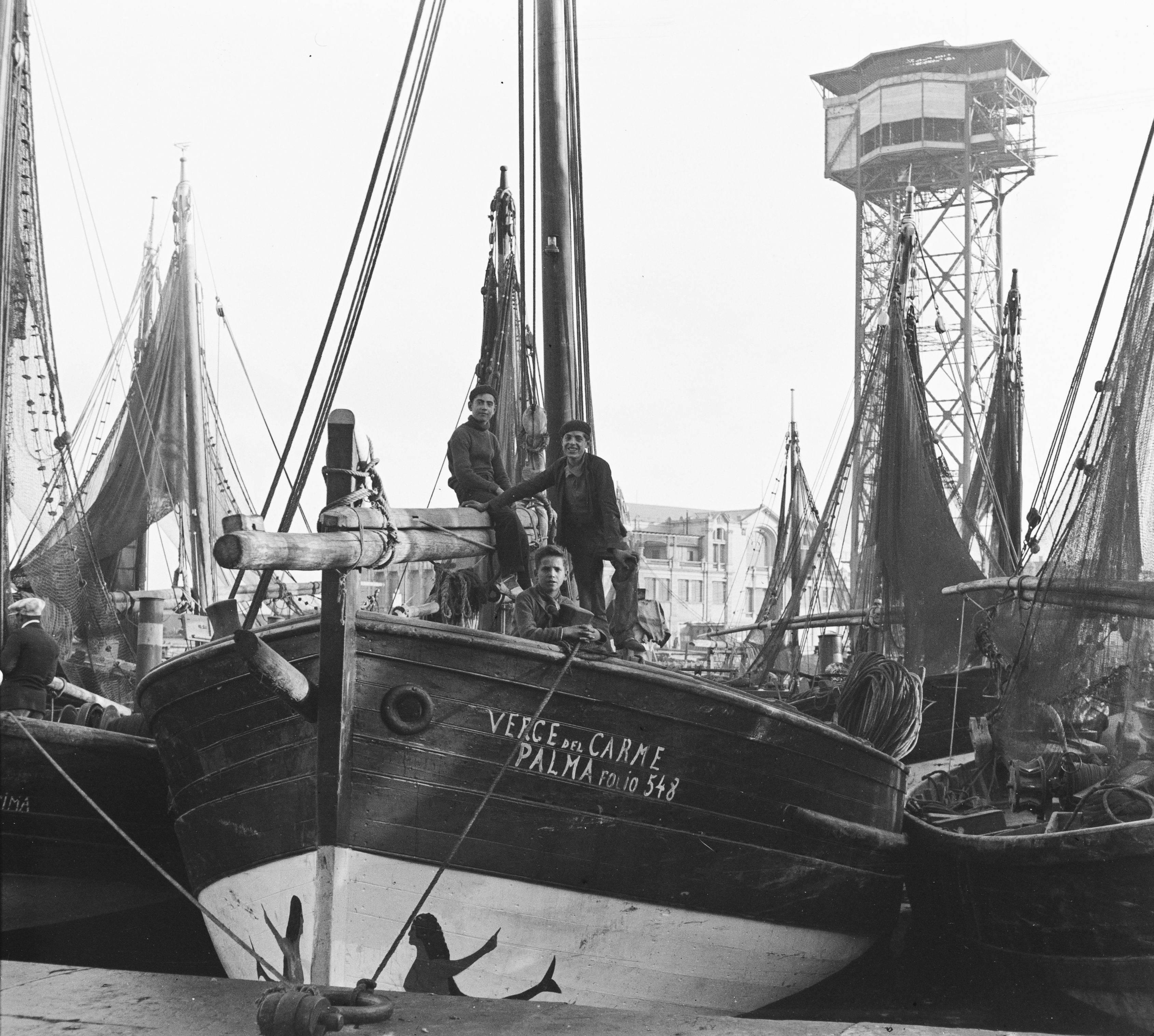 Fishing boat Verge del Carme docked at the fishermen’s pier in the Port of Barcelona